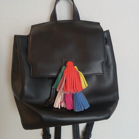 Rebecca Minkoff Black Leather Backpack Bag with Tassels - Picture 1 of 7